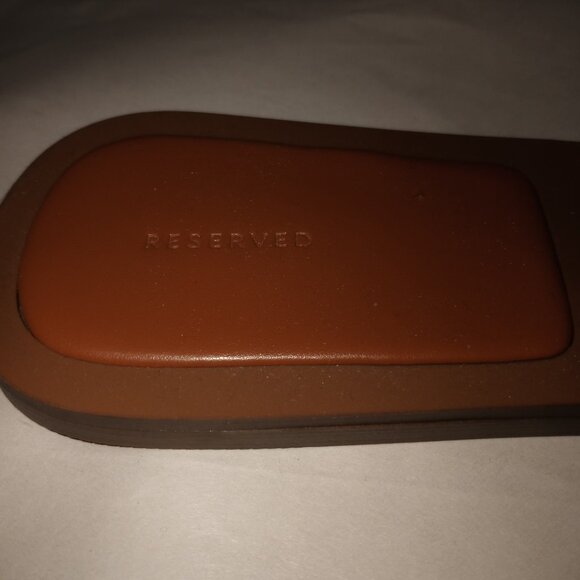 RESERVED SQUARE TOE SLIDERS WITH FABRIC STRAPS BEIGE BROWN WOMENS SIZE 41 - Picture 6 of 7